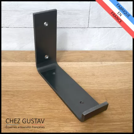 Équerre pour étagère murale avec patine noire (gris anthracite) et butée