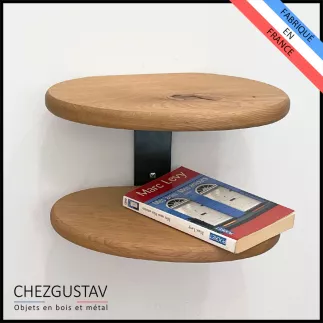 Table de nuit murale en chêne placée à DROITE du lit - Nœud visible sur la tablette du dessus