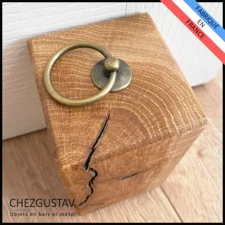 Bloque porte en chêne massif, 15 cm (env. 1 kg), avec fente