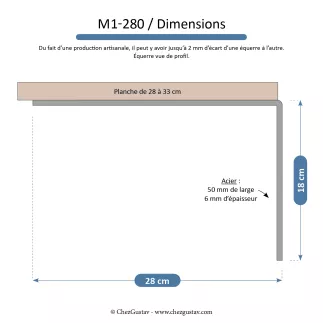 Grandes équerres métalliques pour étagères murales de 28 à 33 cm.