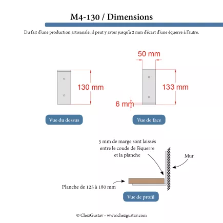 Lot de 6 équerres avec finition patine noire - Pour étagères de 13 à 18 cm - Fin de série / 2ème choix. Ref : M4-130-N